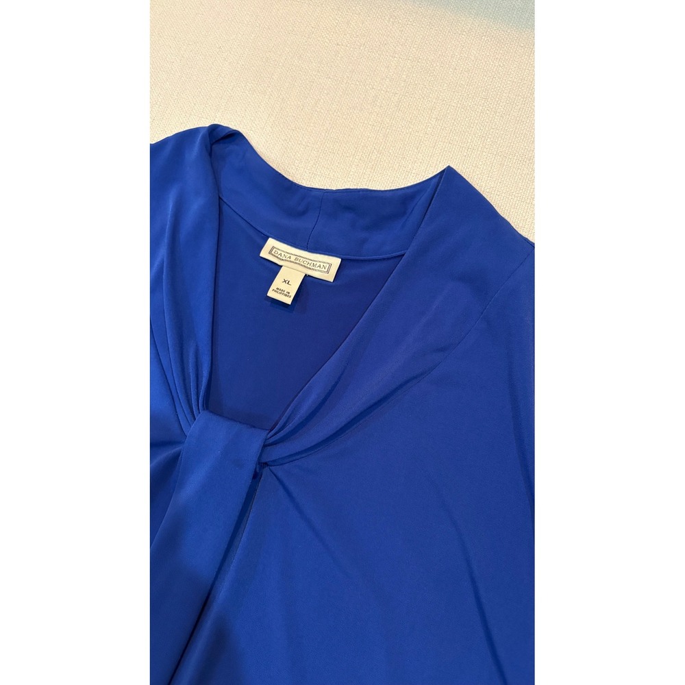 Dana Buchman Blouse Women XL Royal Blue Excellent Draped Knot Neck Sleeveless